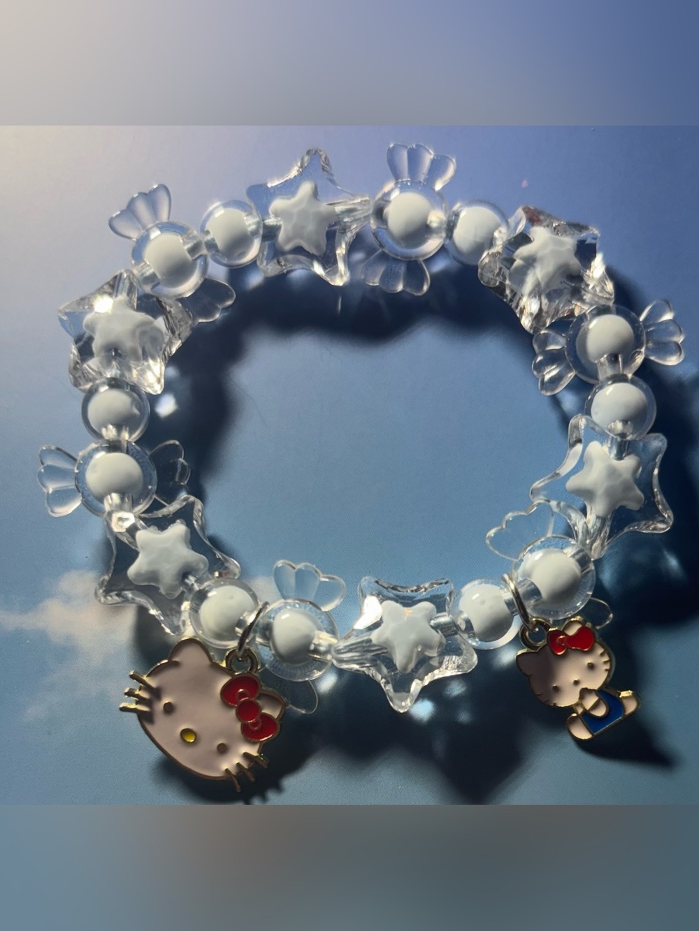 Hello Kitty Clear Star Bead Kids Bracelet - White and Clear